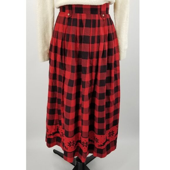 Vintage Breeches Christmas Skirt Red Black Buffalo Snowflake Reindeer Print Hem - Picture 3 of 12